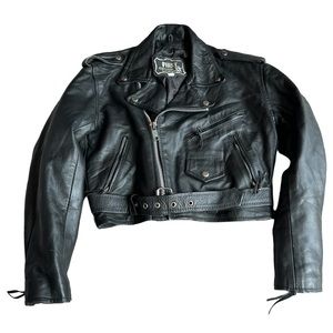 Vintage cropped leather moto jacket M